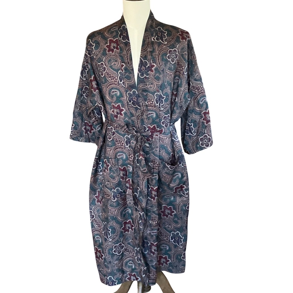 Bill Blass Robe Mens One Size Green Paisley Made in USA Vintage Loungewear